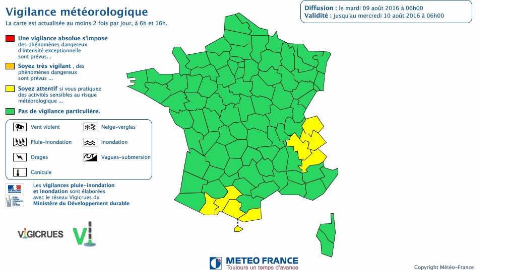 Haute Garonne Ari&egrave;ge Hautes Pyr&eacute;n&eacute;es alerte m&eacute;t&eacute;o orages
