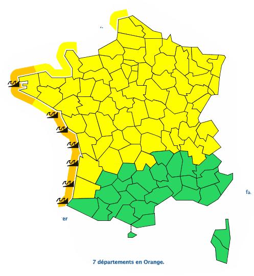 départements alerte météo vigilance orange Vagues submersion inondations